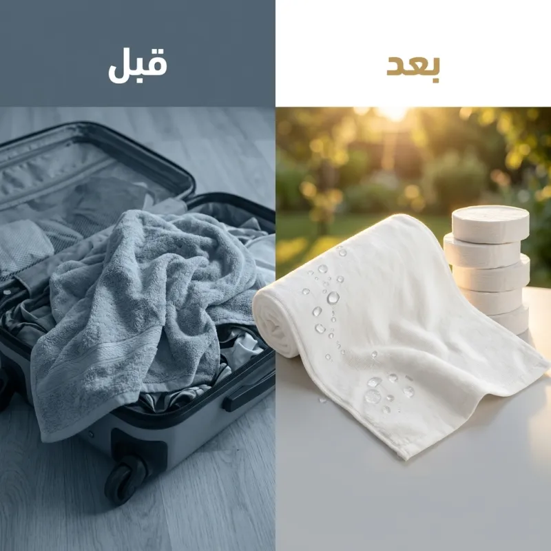 عرض حبتين منشفة سفر سحرية مضغوطة قابلة للتمدد عند التبلل بالماء